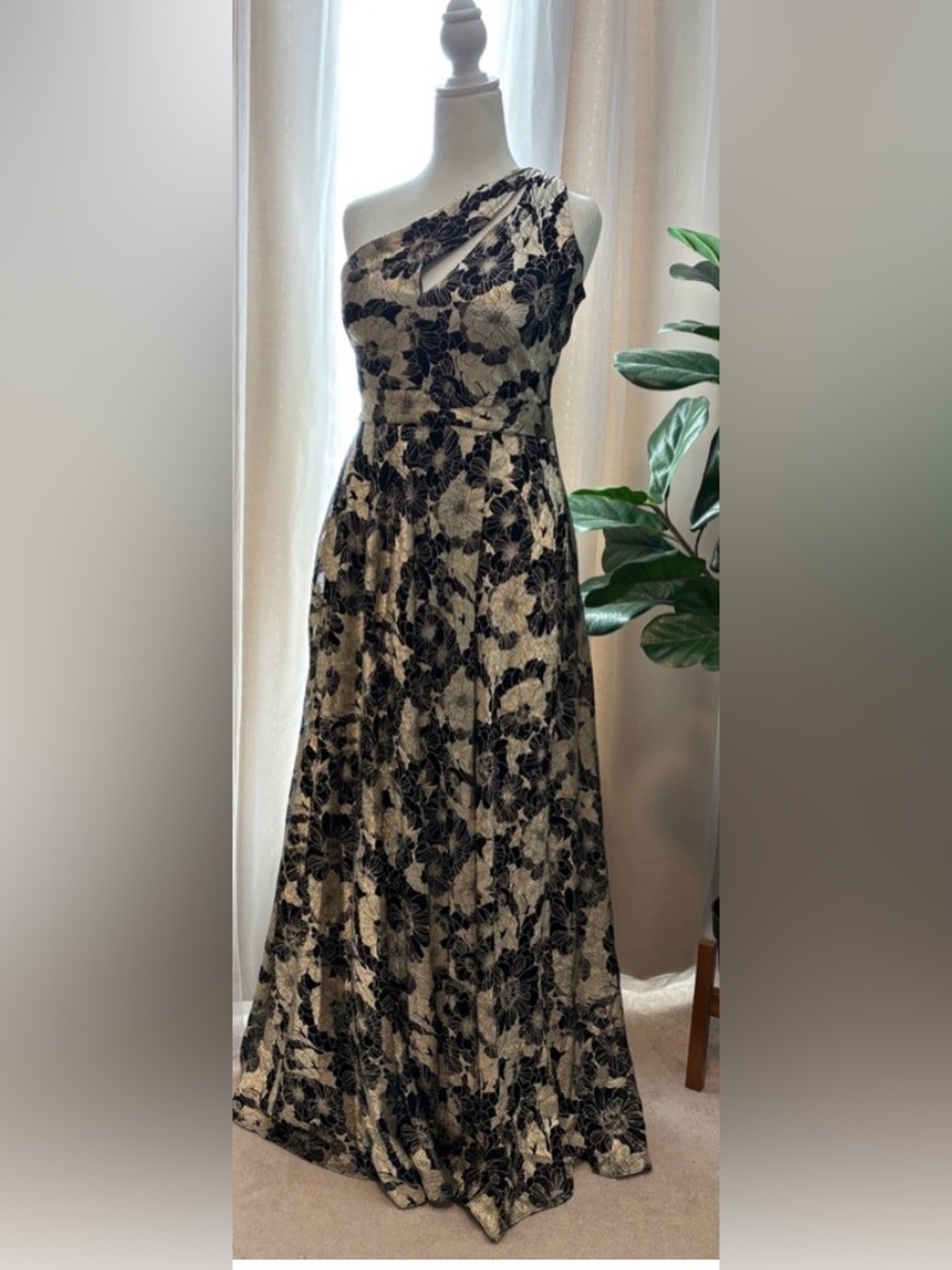 Betsy & Adam Womens Green Gold Floral A-Line Long Evening Gown NWT. SZ 6. - Picture 7 of 11